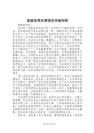 2024年省级优秀共青团员申报材料