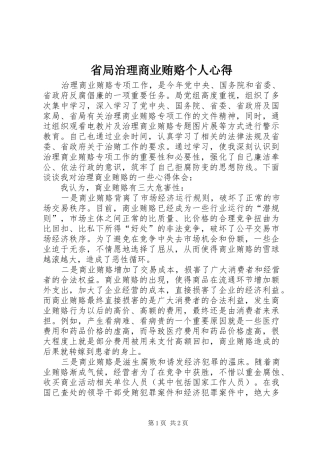2024年省局治理商业贿赂个人心得
