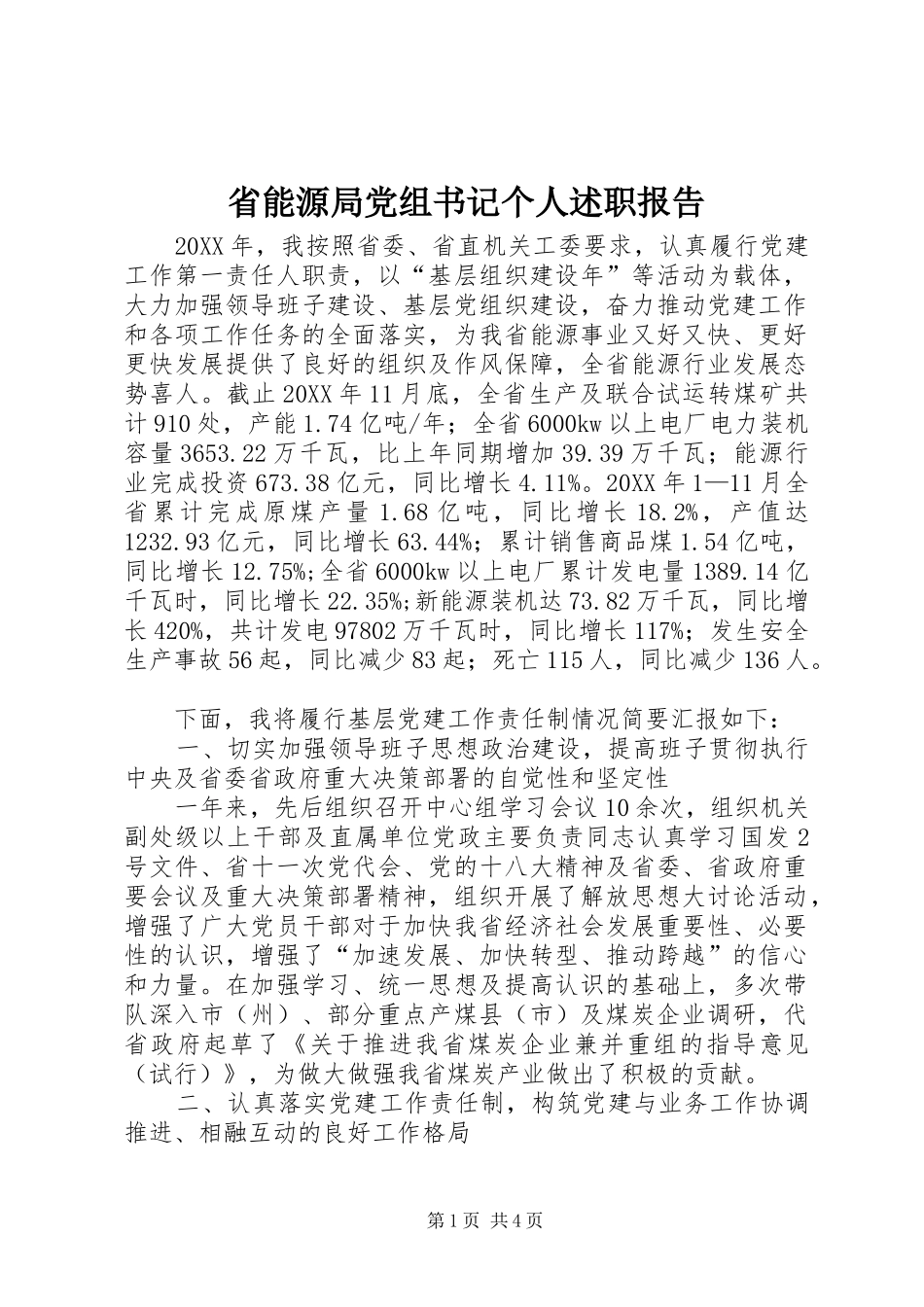 2024年省能源局党组书记个人述职报告_第1页
