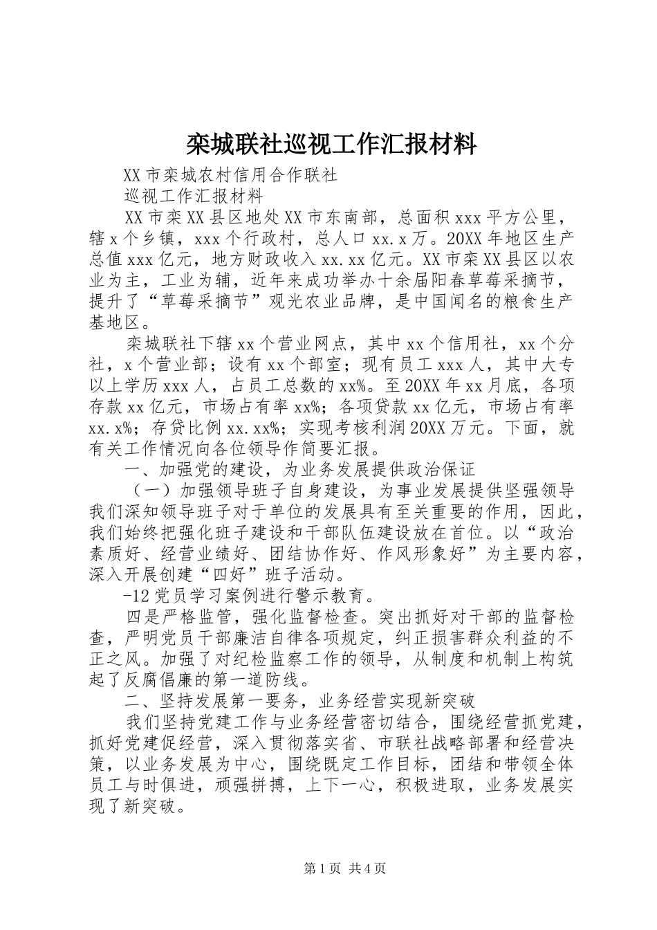 2024年栾城联社巡视工作汇报材料_第1页