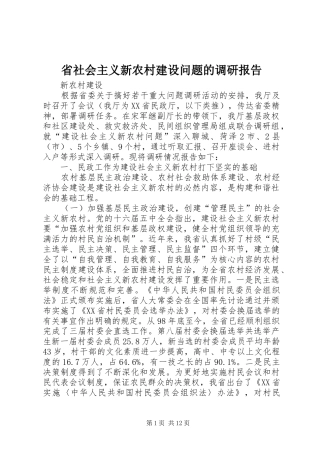 2024年省社会主义新农村建设问题的调研报告
