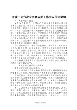 2024年省委十届六次全会暨省委工作会议传达提纲