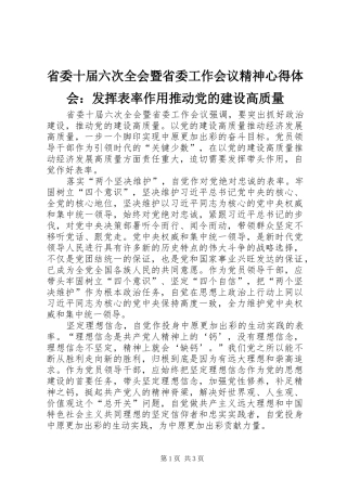 2024年省委十届六次全会暨省委工作会议精神心得体会发挥表率作用推动党的建设高质量