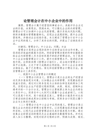 2024年论管理会计在中小企业中的作用