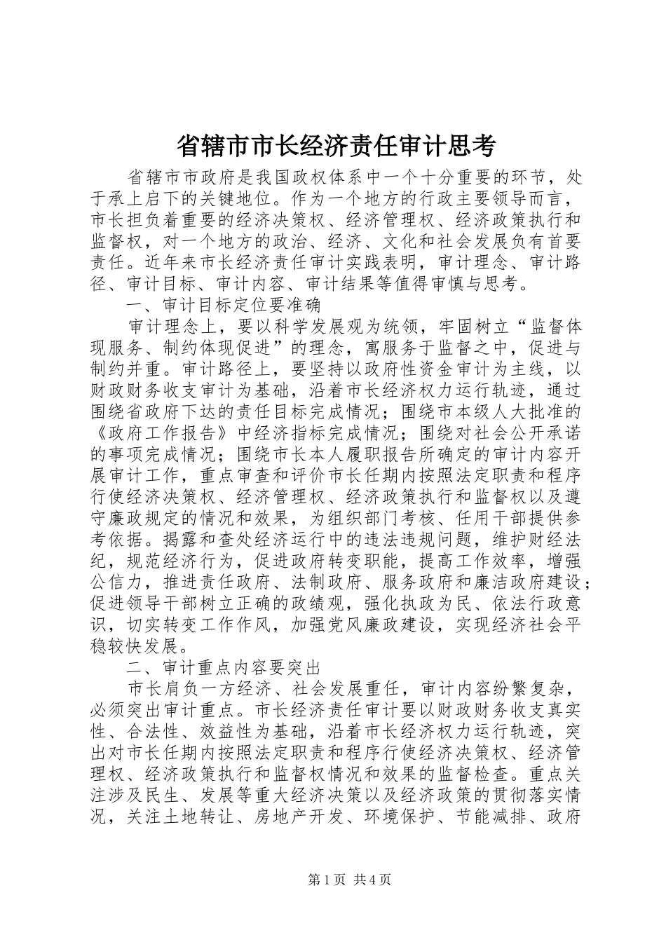 2024年省辖市市长经济责任审计思考_第1页