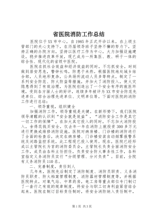 2024年省医院消防工作总结