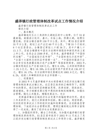 2024年盛泽镇行政管理体制改革试点工作情况介绍