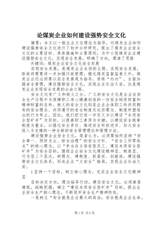 2024年论煤炭企业如何建设强势安全文化