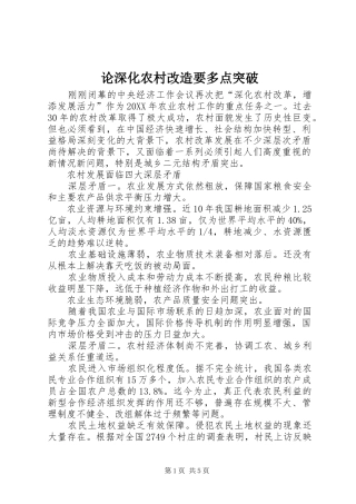 2024年论深化农村改造要多点突破