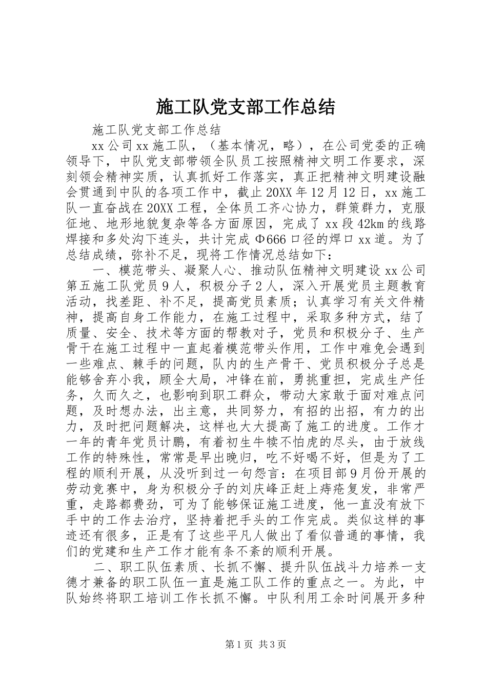 2024年施工队党支部工作总结_第1页