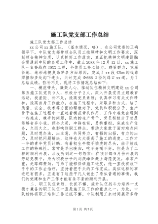 2024年施工队党支部工作总结