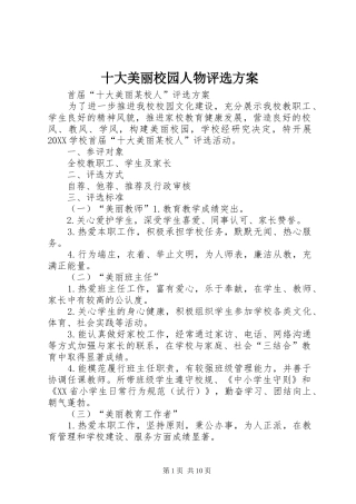 2024年十大美丽校园人物评选方案