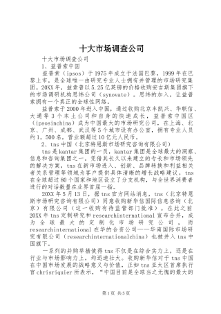 2024年十大市场调查公司