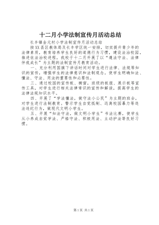 2024年十二月小学法制宣传月活动总结
