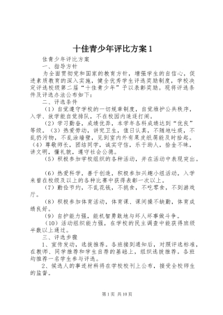 2024年十佳青少年评比方案