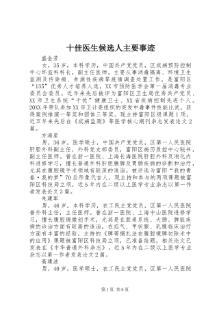 2024年十佳医生候选人主要事迹
