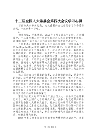 2024年十三届全国人大常委会第四次会议学习心得