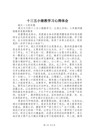 2024年十三五小继教学习心得体会