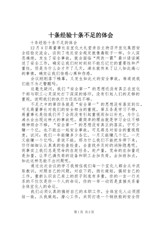 2024年十条经验十条不足的体会