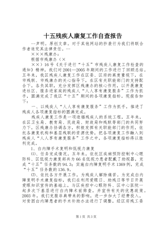 2024年十五残疾人康复工作自查报告
