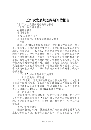 2024年十五妇女发展规划终期评估报告