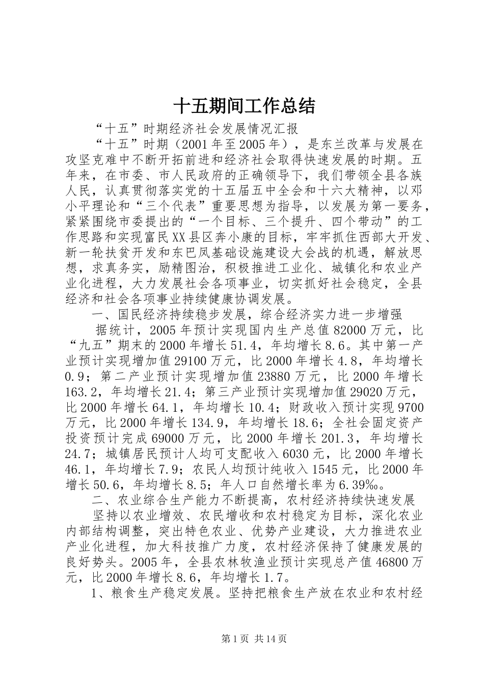 2024年十五期间工作总结_第1页