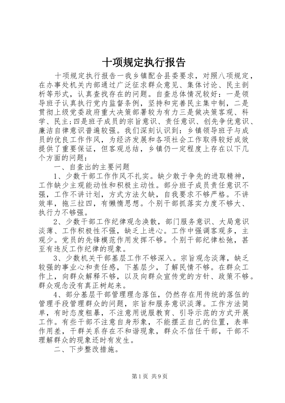 2024年十项规定执行报告_第1页