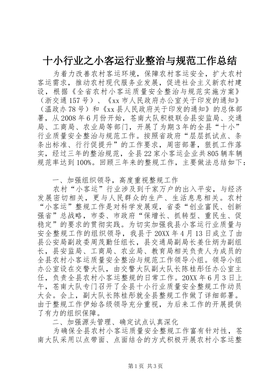 2024年十小行业之小客运行业整治与规范工作总结_第1页
