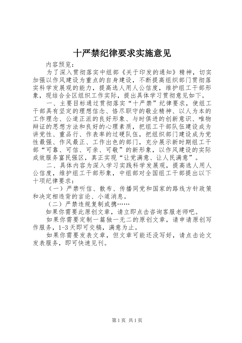 2024年十严禁纪律要求实施意见_第1页