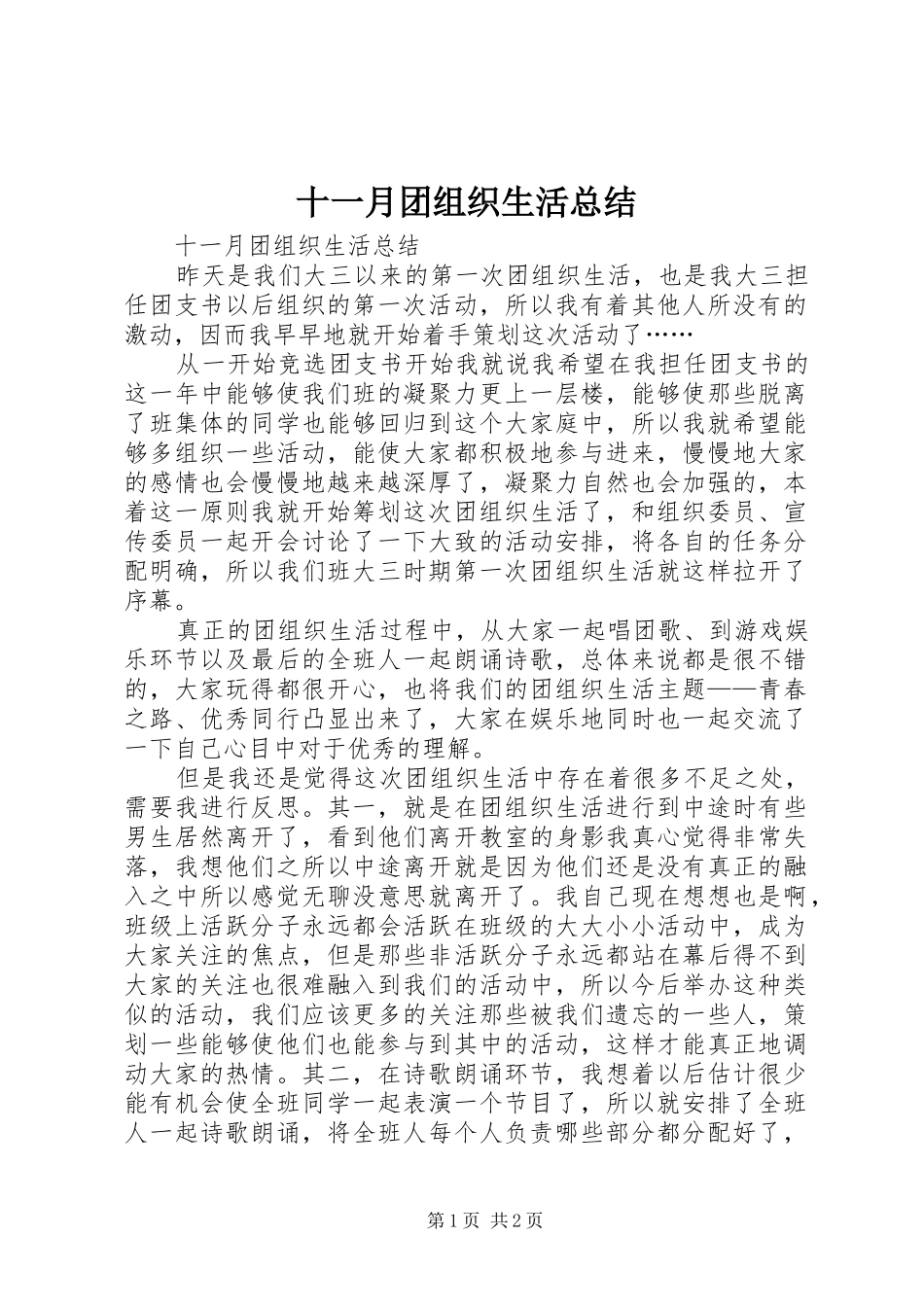 2024年十一月团组织生活总结_第1页