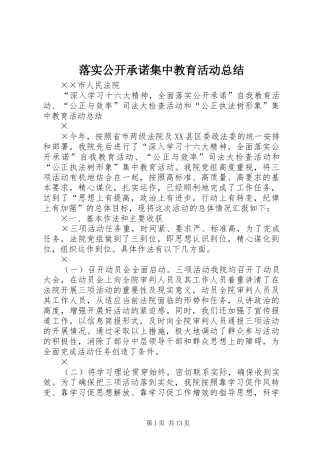 2024年落实公开承诺集中教育活动总结