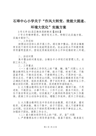 2024年石埠中心小学关于作风大转变效能大提速环境大优化实施方案