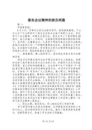 2024年落实会议精神的报告两篇