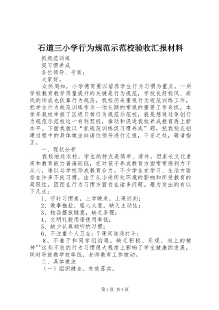 2024年石道三小学行为规范示范校验收汇报材料