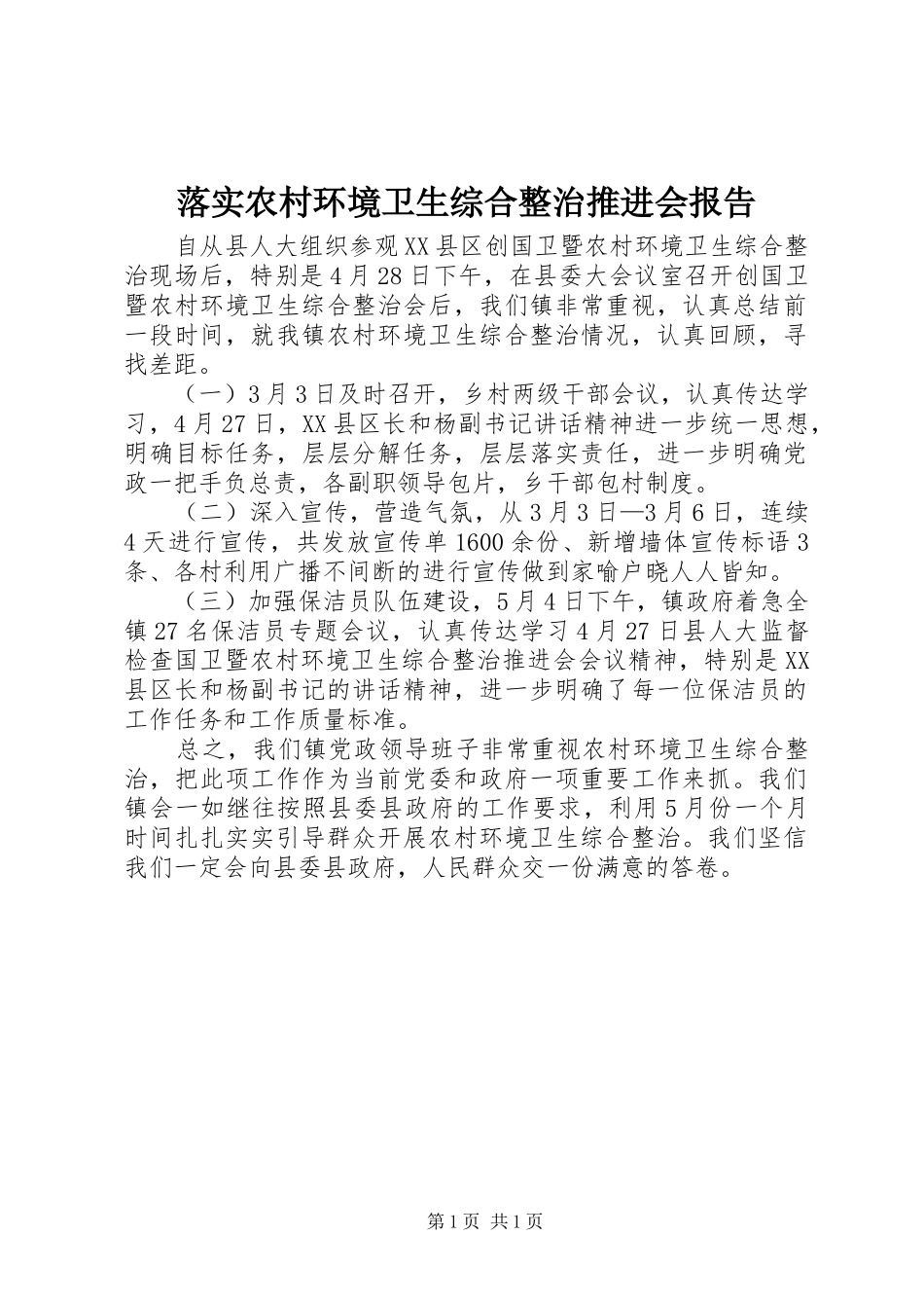 2024年落实农村环境卫生综合整治推进会报告_第1页
