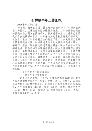2024年石桥镇半年工作汇报