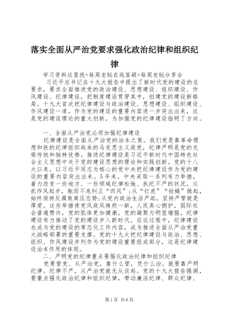 2024年落实全面从严治党要求强化政治纪律和组织纪律