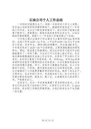 2024年石油公司个人工作总结