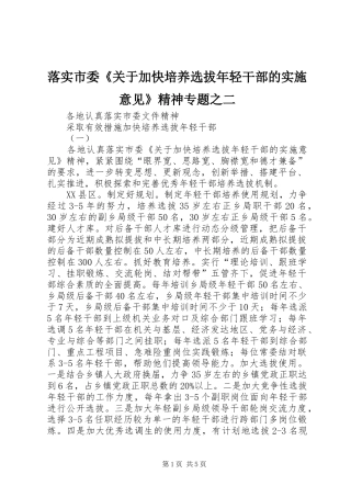 2024年落实市委关于加快培养选拔年轻干部的实施意见精神专题之二