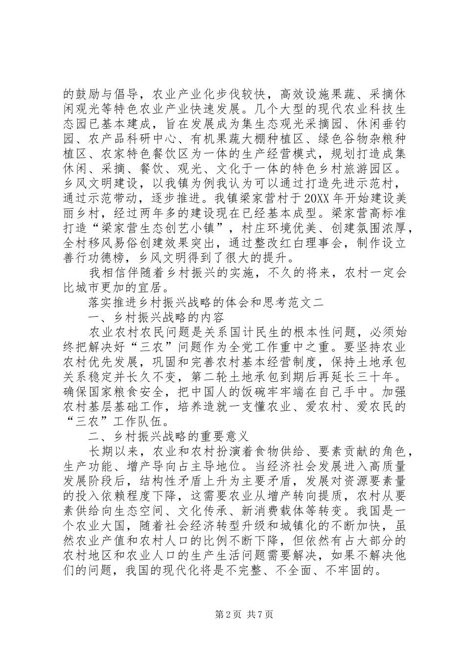 2024年落实推进乡村振兴战略的体会和思考多篇_第2页