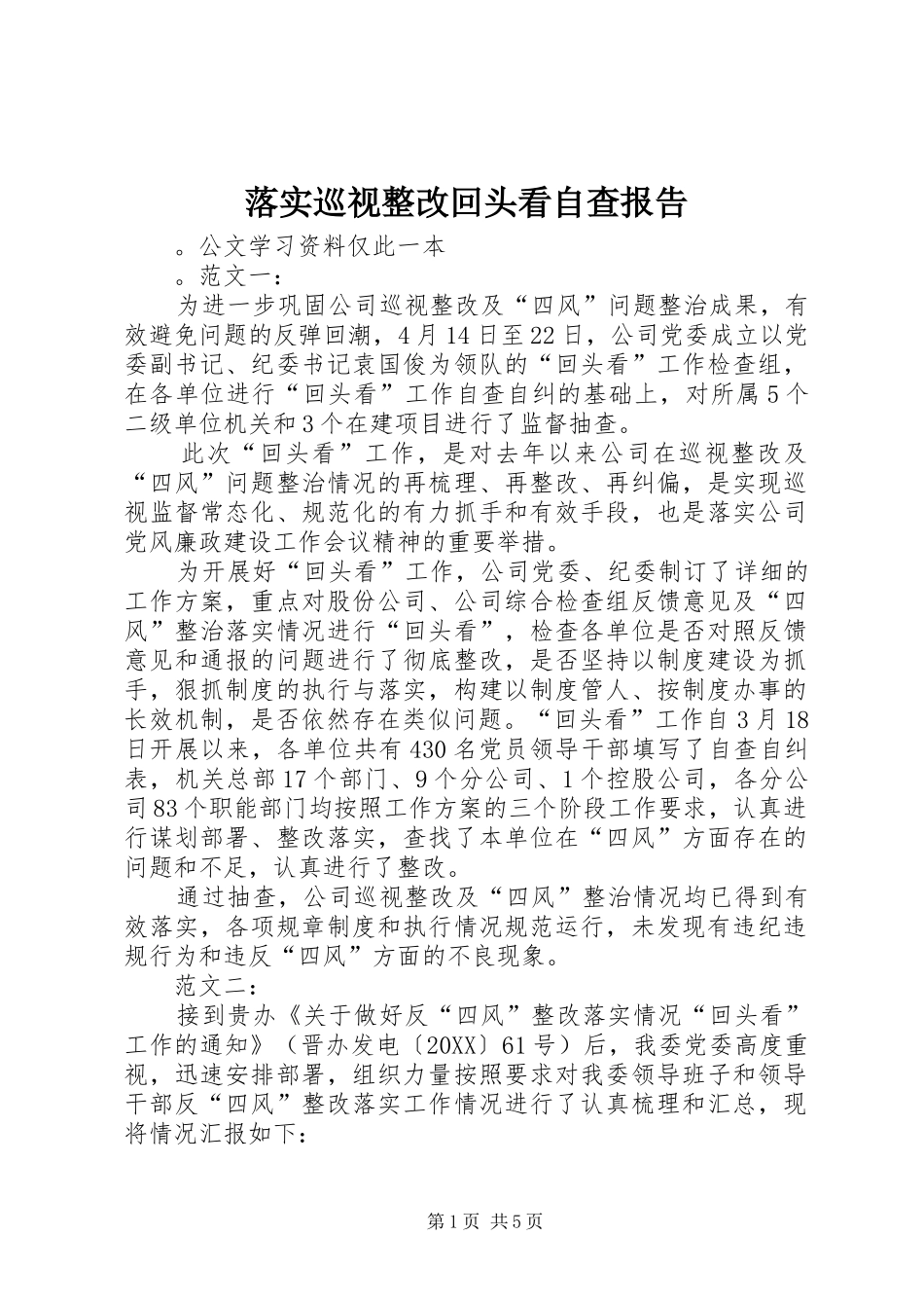 2024年落实巡视整改回头看自查报告_第1页