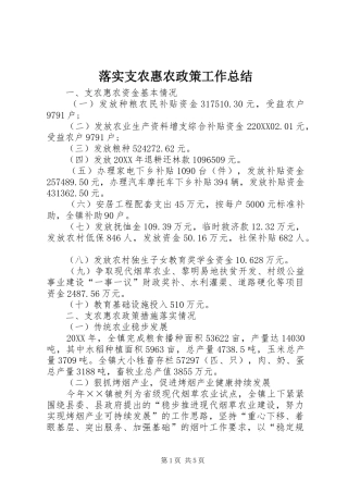 2024年落实支农惠农政策工作总结