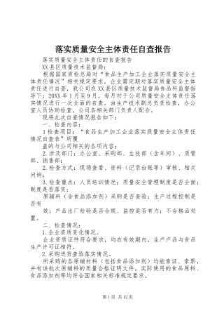2024年落实质量安全主体责任自查报告