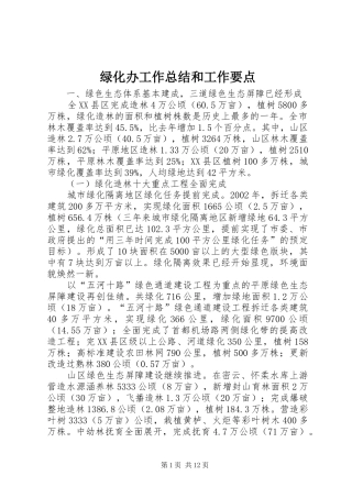 2024年绿化办工作总结和工作要点