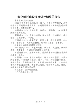 2024年绿化新村建设项目进行调整的报告