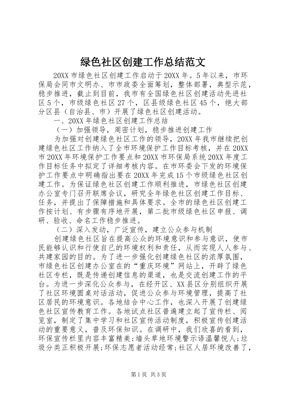 2024年绿色社区创建工作总结范文_第1页