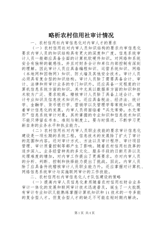 2024年略析农村信用社审计情况