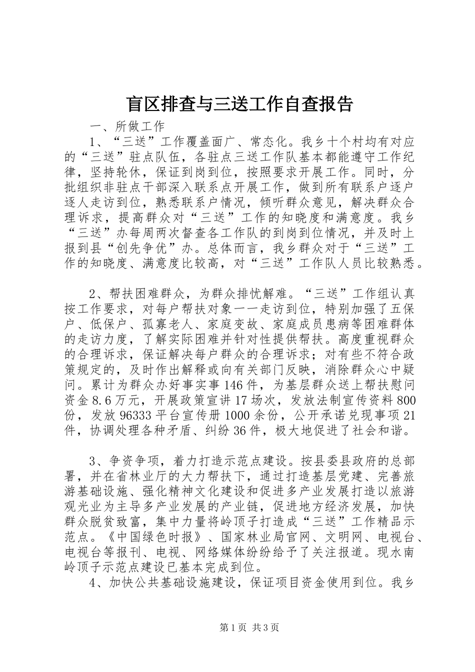 2024年盲区排查与三送工作自查报告_第1页