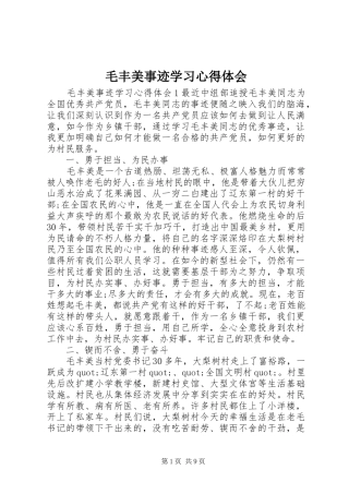 2024年毛丰美事迹学习心得体会