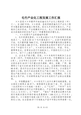 2024年毛竹产业化工程发展工作汇报